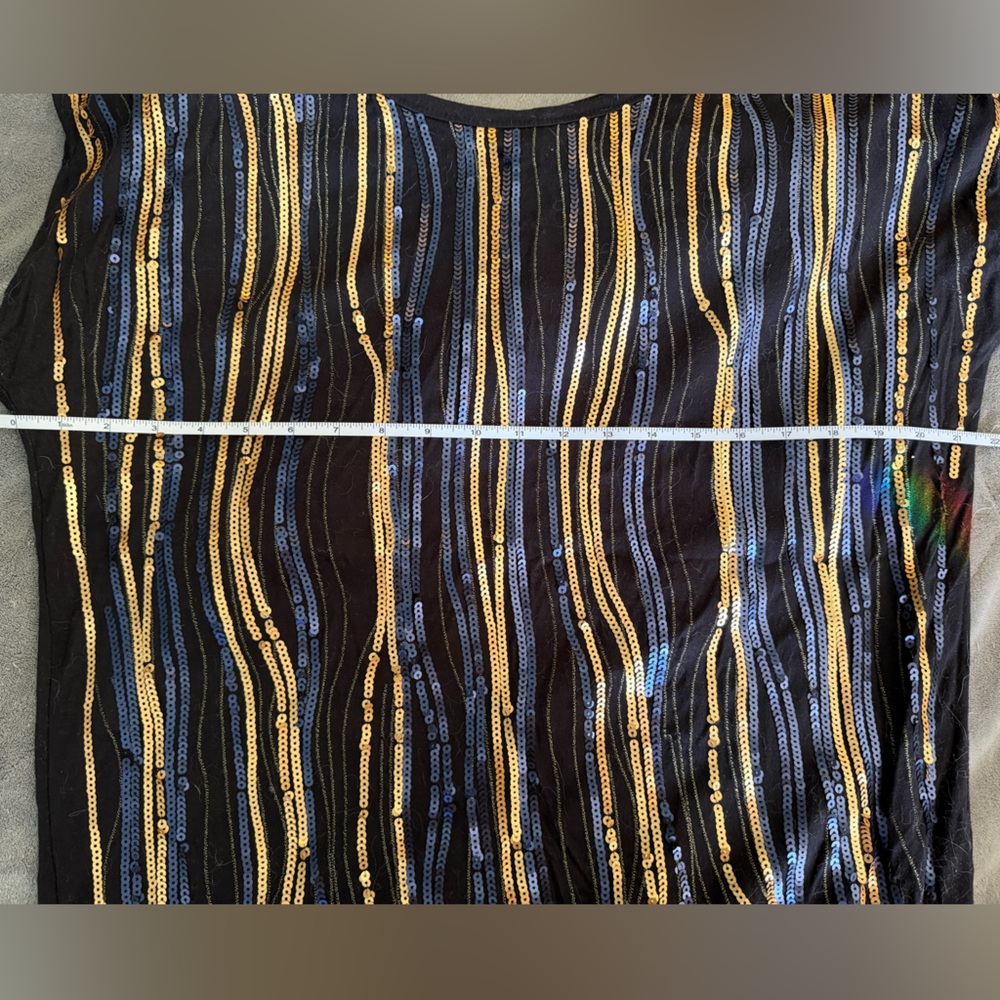 Vintage Edit by Jeanne Beker sequin top in black with blue/gold sequins - Picture 6 of 7